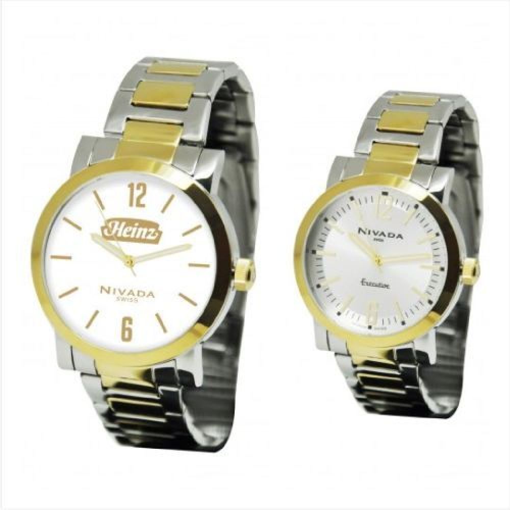 RELOJ  MARCA NIVADA ACERO INOXIDABLE COMBINADO CON EXT METAL CABALLERO Y DAMA INCLUYE ESTUCHE ORIGINAL NIVADA imagen